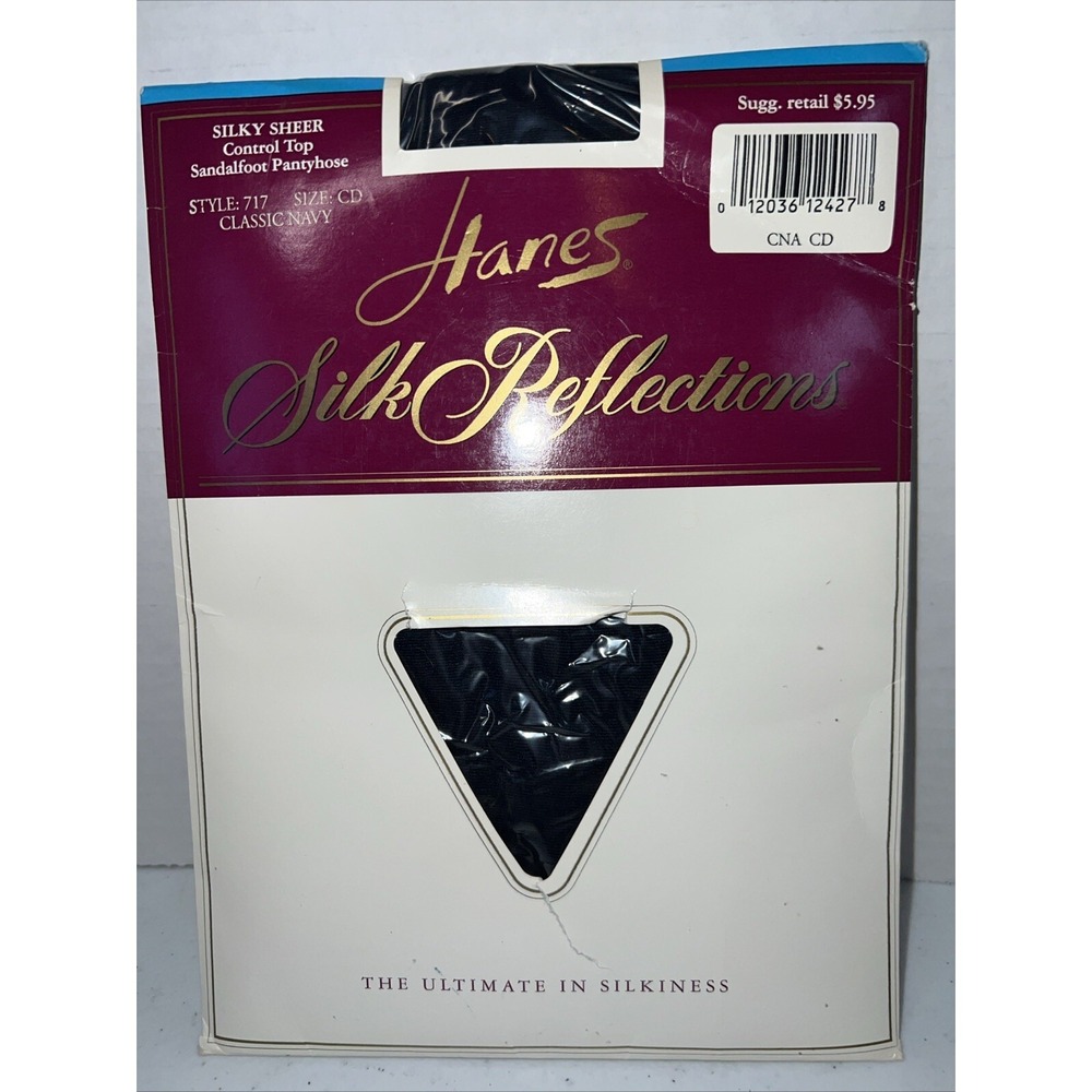 Vintage Hanes Silk Reflections Pantyhose Classic Navy Blue Size C-D‎ 1995 NOS